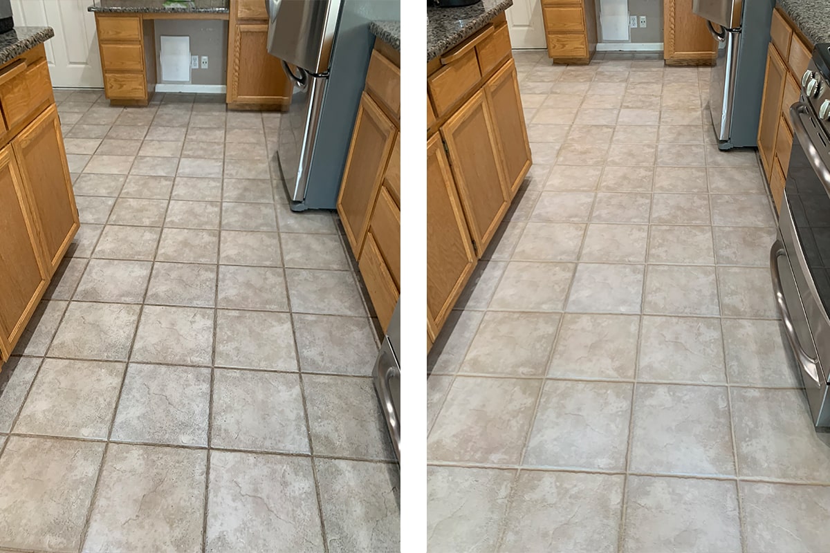 a kitchen floor that has been cleaned